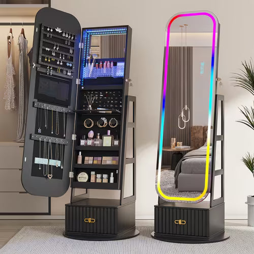 ✨ Specchio a Tutta Lunghezza con LED & Organizer Gioielli 💎💄 – Eleganza e Stile in Ogni Dettaglio🪞