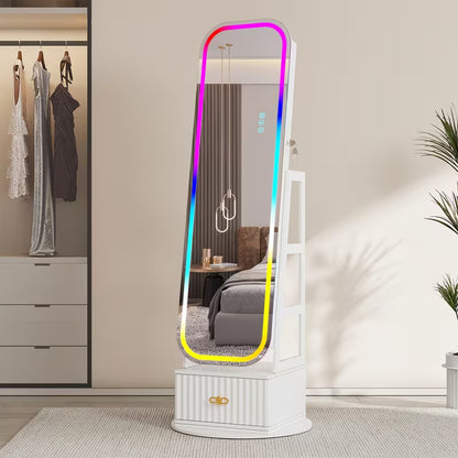 Armadio Gioielli 360° Vintage con Specchio e Luci LED