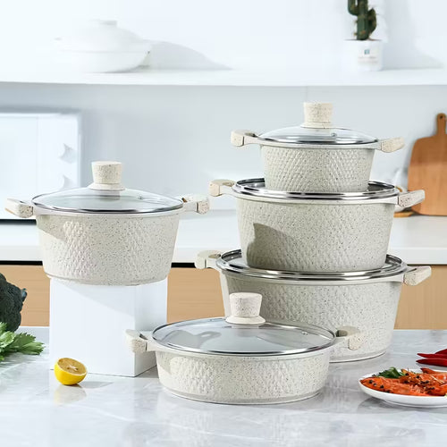 Set di Utensili da Cucina con Pentola e Padella Rivestite in Pietra Maifan