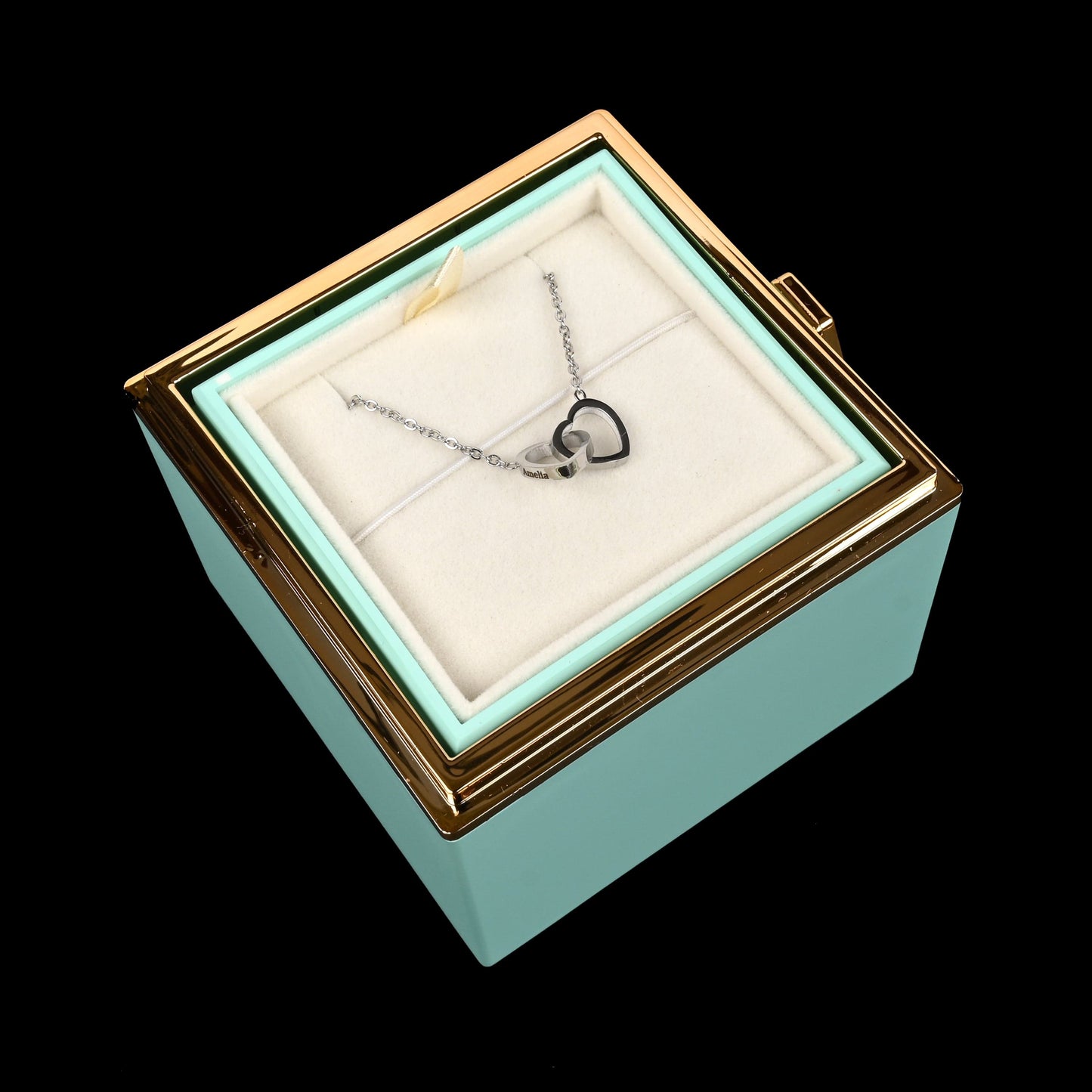 Sparkly Roses Eternal Rose Box - W/ Engraved Necklace & Real Rose