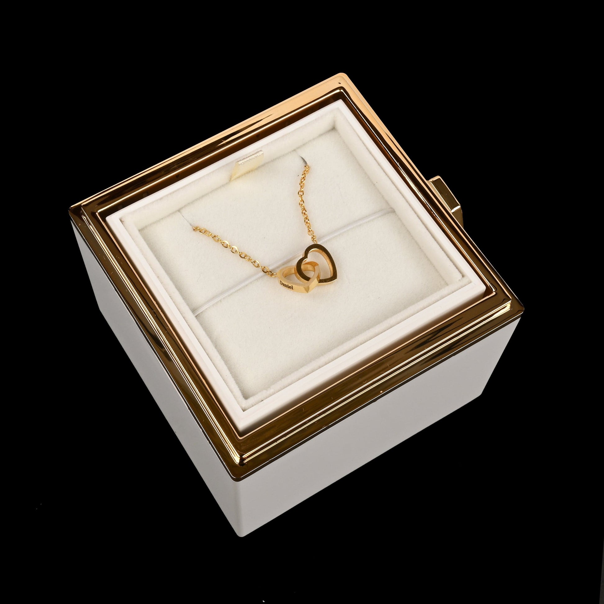 Sparkly Roses Eternal Rose Box - W/ Engraved Necklace & Real Rose