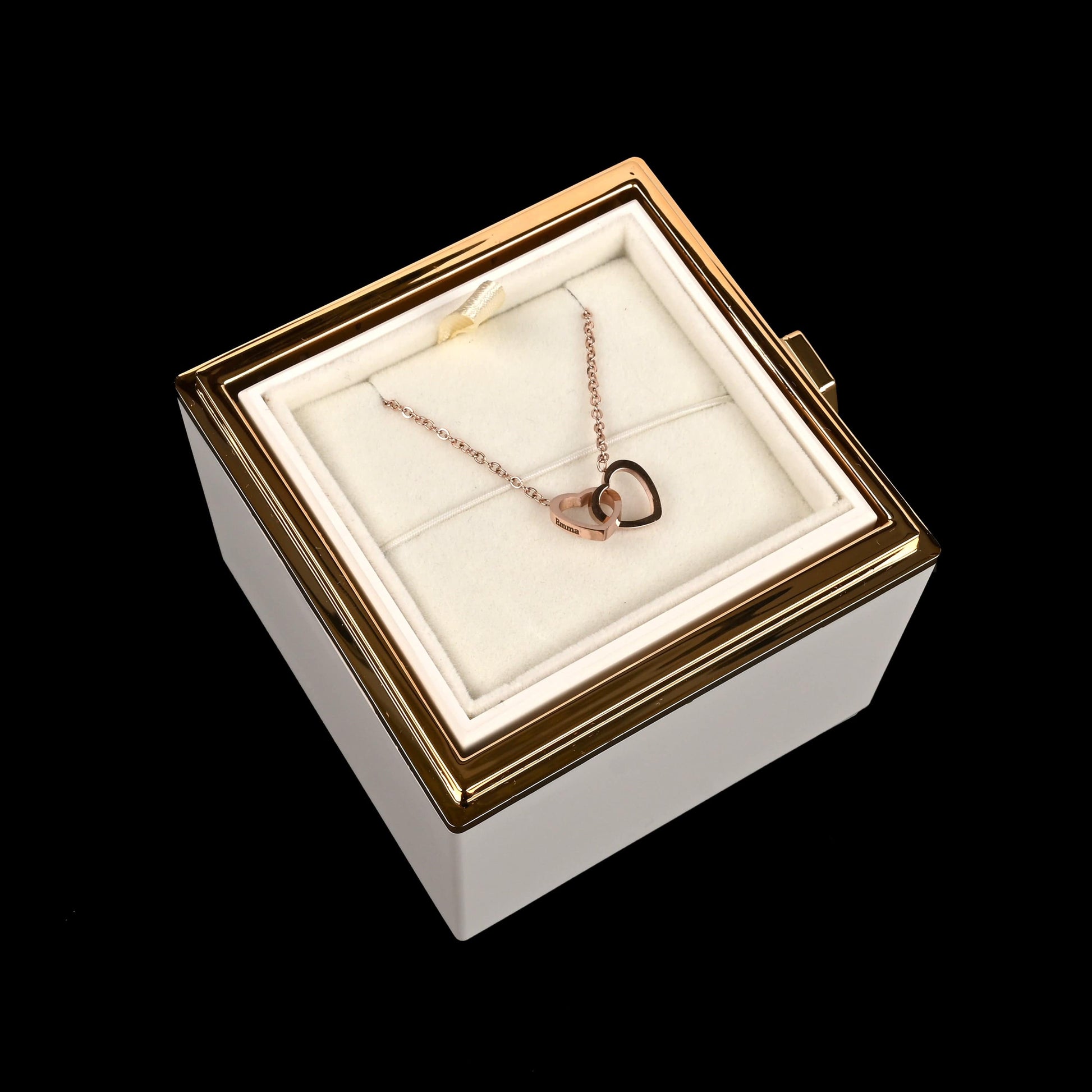 Sparkly Roses Eternal Rose Box - W/ Engraved Necklace & Real Rose